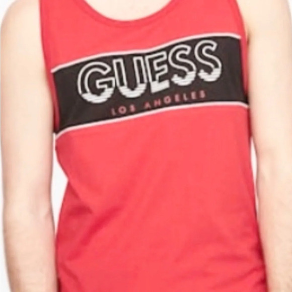 Sz L men Guess sleeveless tank top NWT red with guess design - Picture 2 of 7
